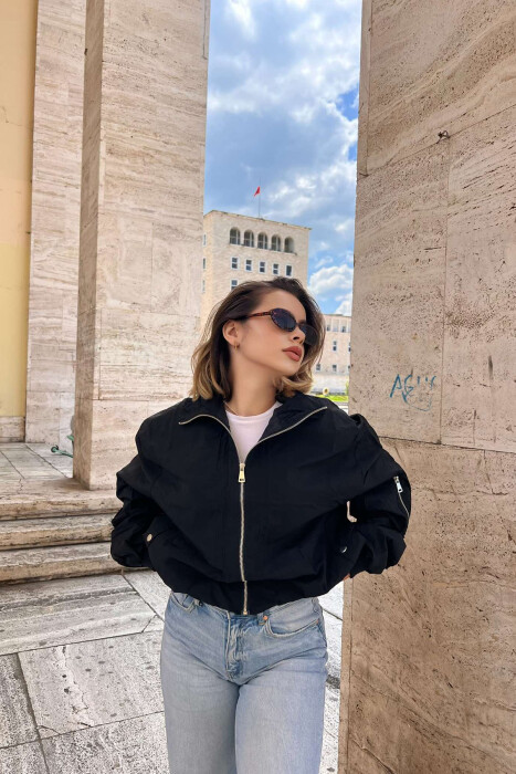 HIGH NECK ZIPPER WOMEN JACKET BLACK/ E ZEZE - 2