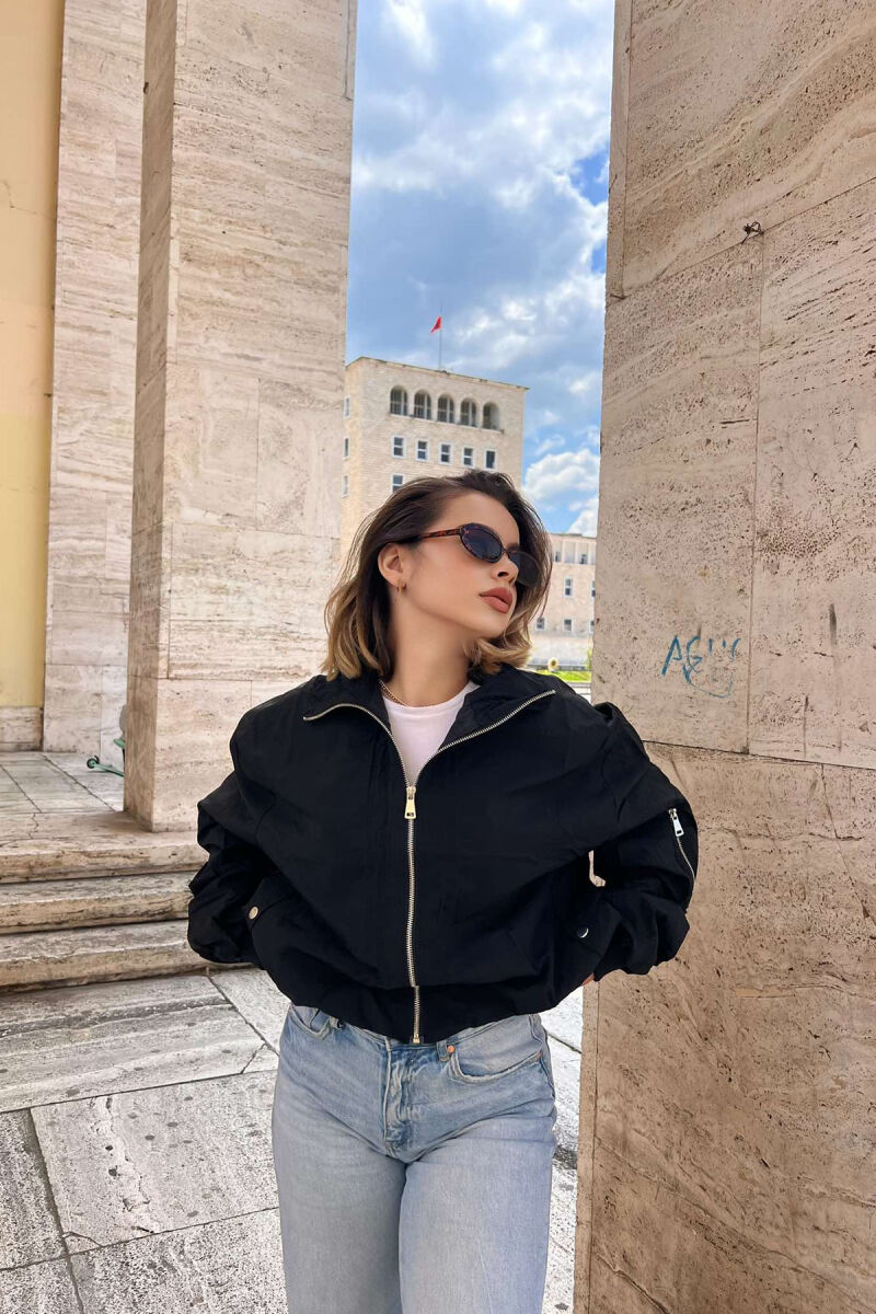 HIGH NECK ZIPPER WOMEN JACKET BLACK/ E ZEZE - 2