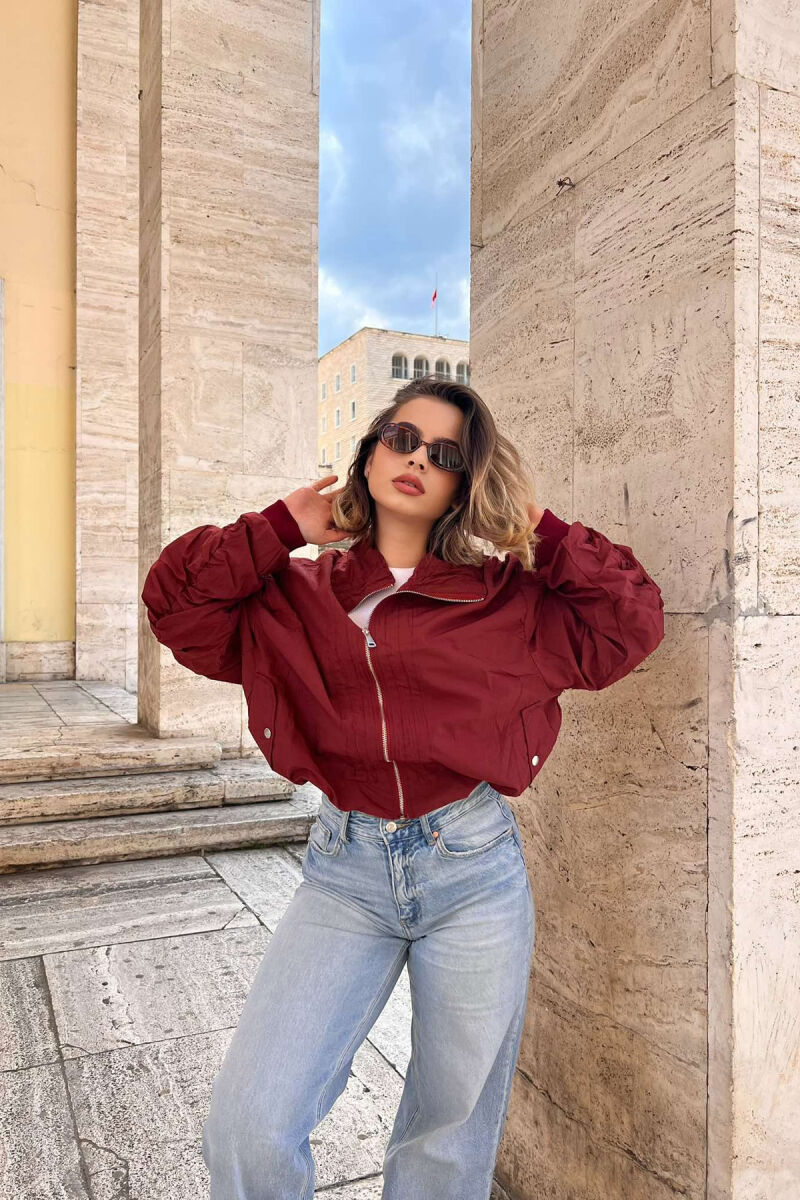 HIGH NECK ZIPPER WOMEN JACKET BURGUNDY/VISHNJE - 2