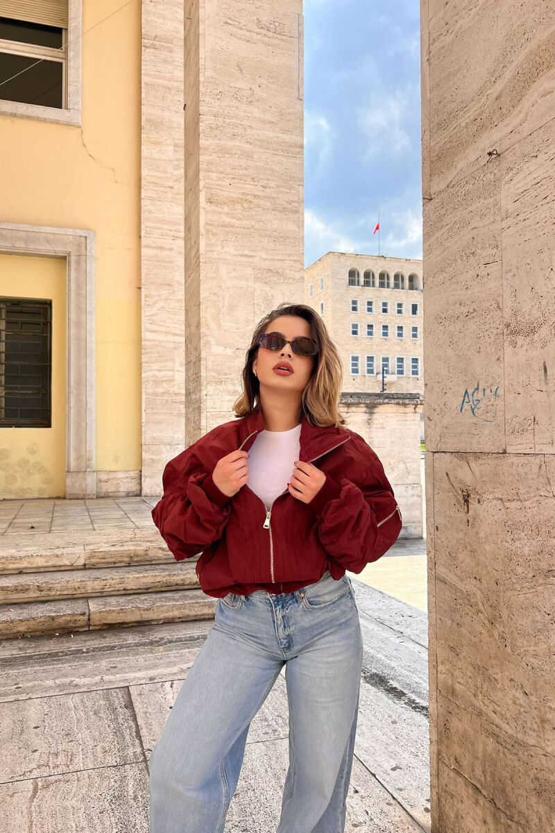 HIGH NECK ZIPPER WOMEN JACKET BURGUNDY/VISHNJE - 4