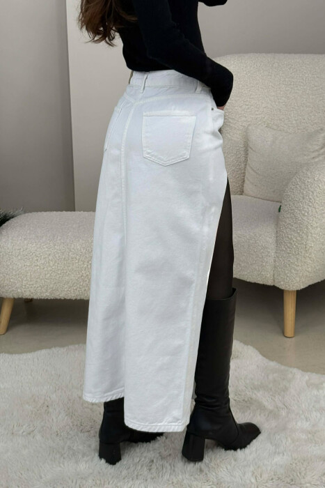HIGH SPLIT LONG DENIM WOMEN SKIRT WHITE-E BARDHE - 4