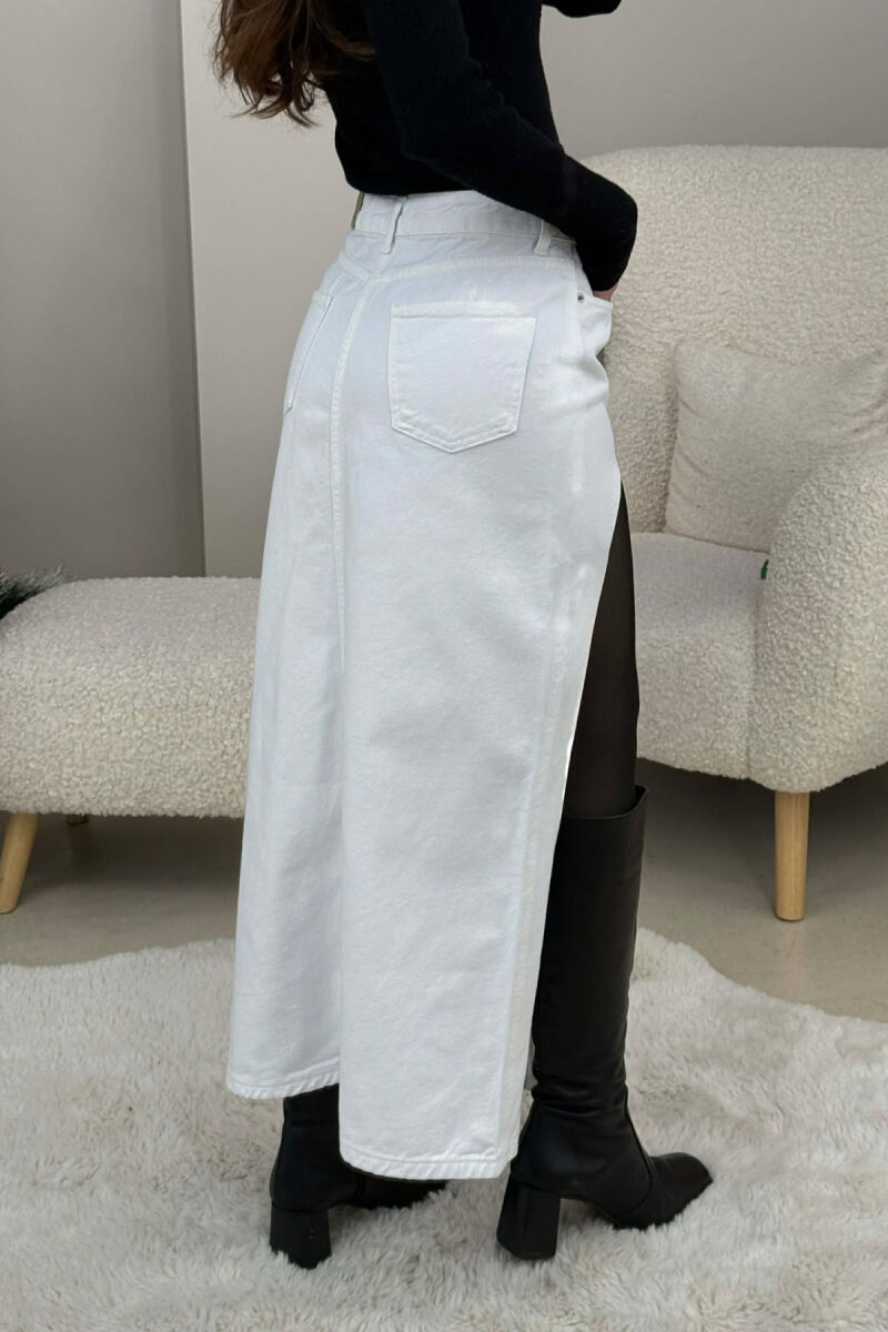 HIGH SPLIT LONG DENIM WOMEN SKIRT WHITE-E BARDHE - 4