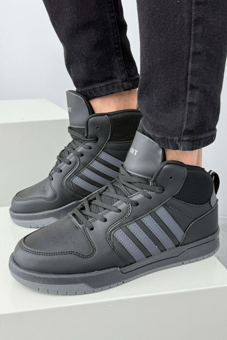 HIGH TOP FOUR STRIPES MEN SNEAKERS BLACK-GREY/ZEGR - 6