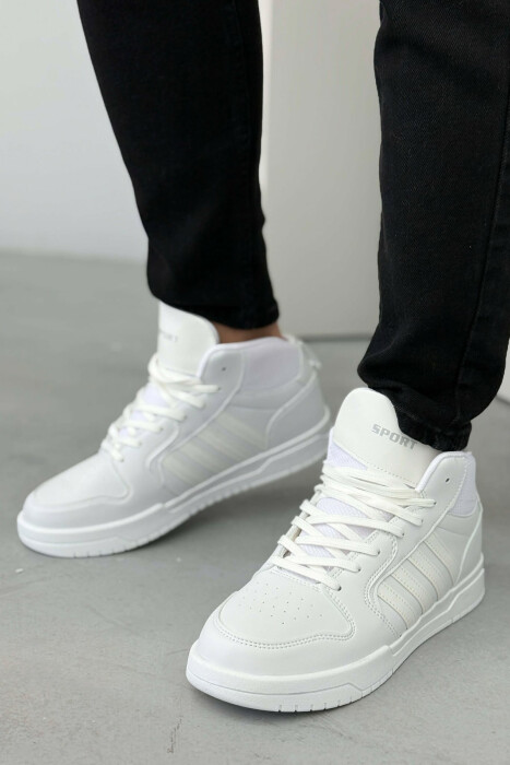 HIGH TOP FOUR STRIPES MEN SNEAKERS WHITE-E BARDHE - KLAUDIO FASHION