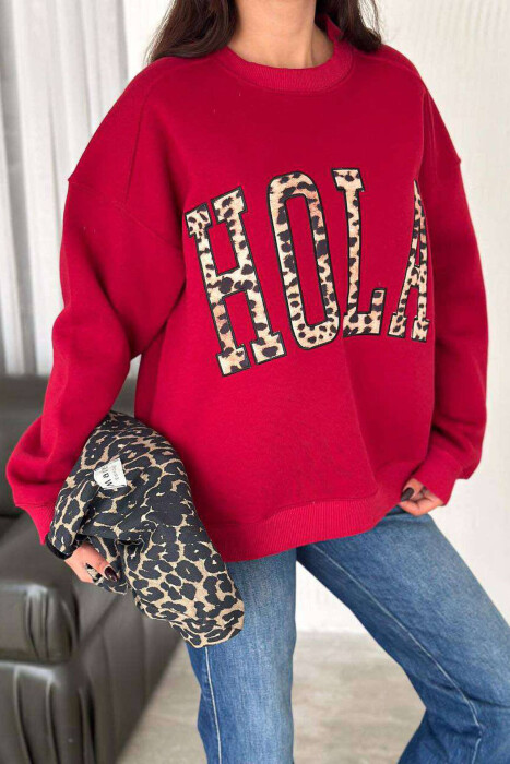 HOLA LEO WRITTING WOMEN SWEATSHIRT BURGUNDY/VISHNJE - 2