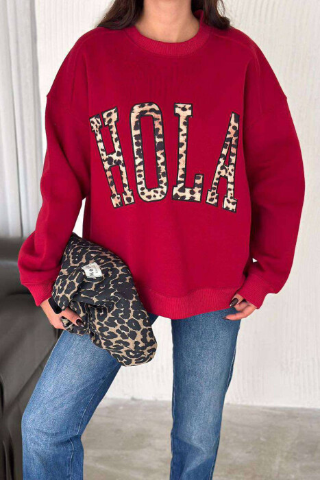 HOLA LEO WRITTING WOMEN SWEATSHIRT BURGUNDY/VISHNJE - 3