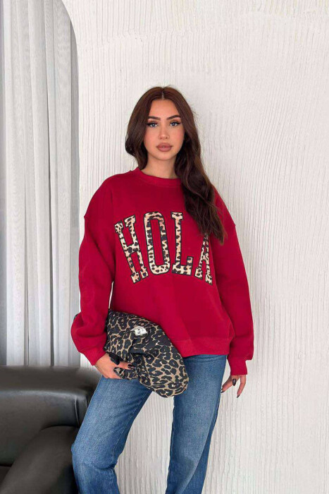 HOLA LEO WRITTING WOMEN SWEATSHIRT BURGUNDY/VISHNJE - 4