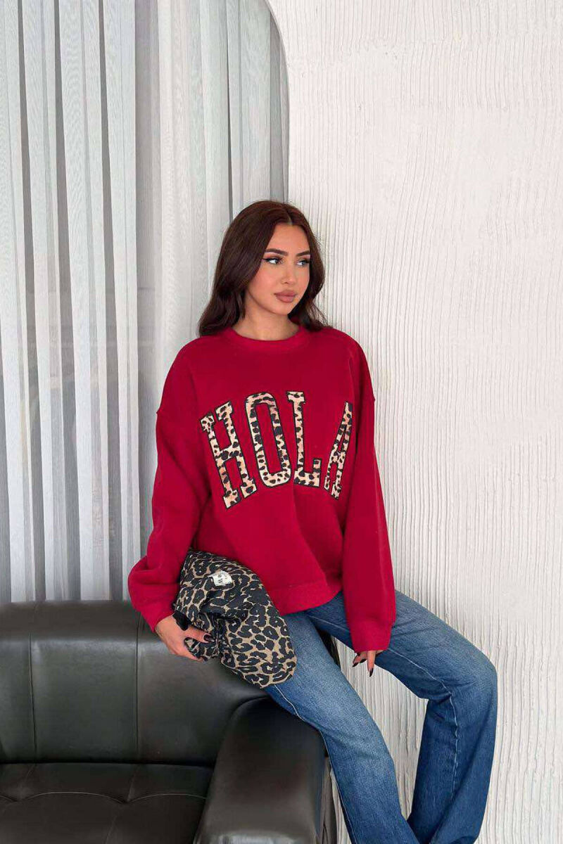 HOLA LEO WRITTING WOMEN SWEATSHIRT BURGUNDY/VISHNJE - 5