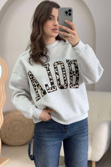 HOLA LEO WRITTING WOMEN SWEATSHIRT LIGHT GREY/GZ - 4