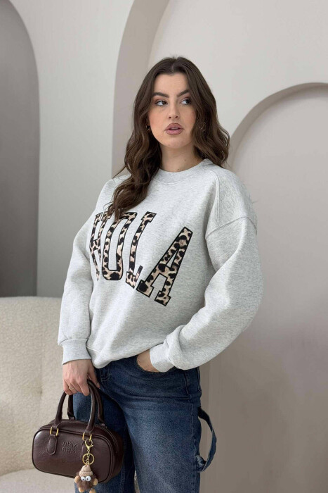 HOLA LEO WRITTING WOMEN SWEATSHIRT LIGHT GREY/GZ - 7