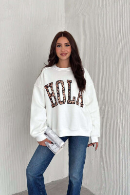 HOLA LEO WRITTING WOMEN SWEATSHIRT WHITE-E BARDHE 