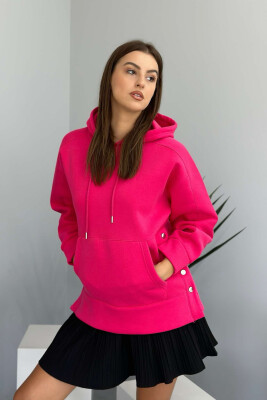 HOOD BUTTONS POCKET WOMAN HOODIE FUCHSIA/CIKLAMI 