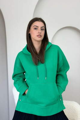 HOOD BUTTONS POCKET WOMAN HOODIE GREEN/JESHILE 