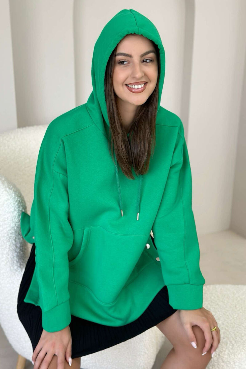 HOOD BUTTONS POCKET WOMAN HOODIE GREEN/JESHILE - 6