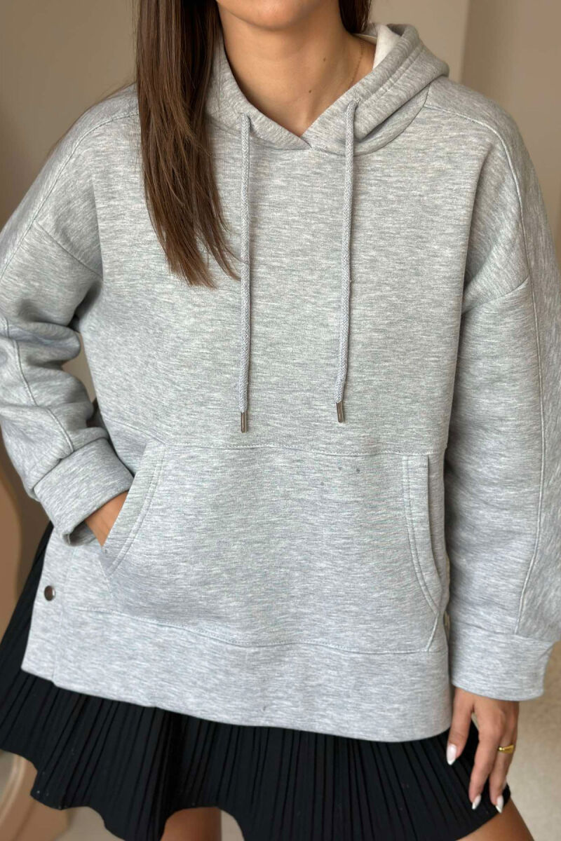 HOOD BUTTONS POCKET WOMAN HOODIE GREY/GRI - 3