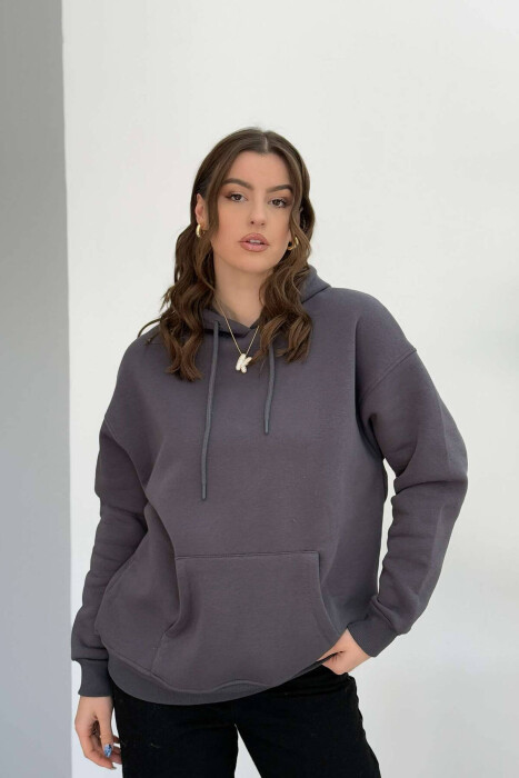 HOOD COTTON FLUFFY WOMAN HOODIE DARK GREY/GEE 