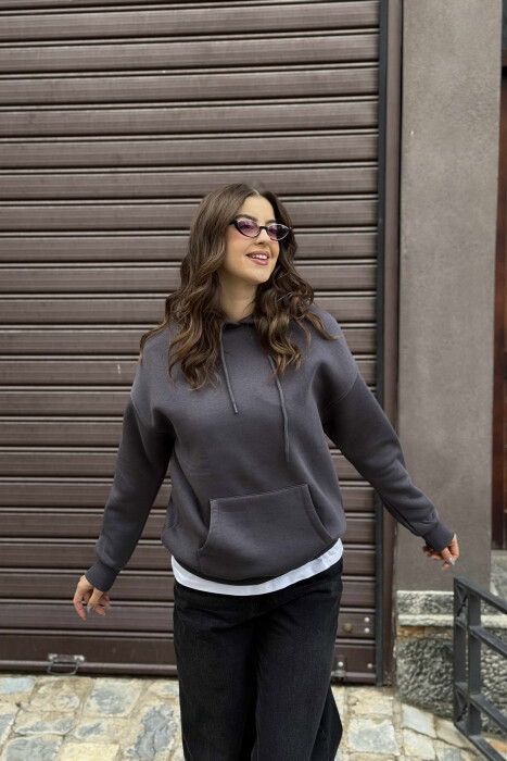 HOOD COTTON FLUFFY WOMAN HOODIE GREY/GRI - 2