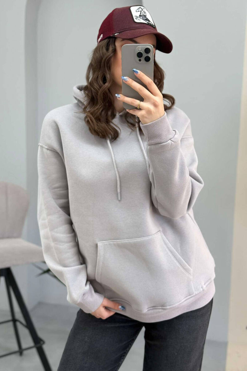 HOOD COTTON FLUFFY WOMAN HOODIE LIGHT GREY/GZ - 7