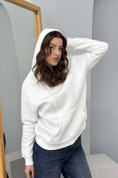 HOOD COTTON FLUFFY WOMAN HOODIE WHITE-E BARDHE - 2