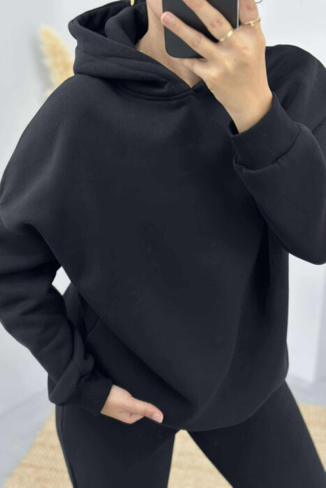 HOOD COTTON FLUFFY WOMAN SET BLACK/ E ZEZE - 3