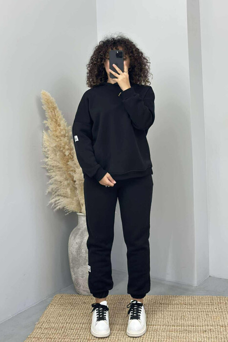 HOOD COTTON FLUFFY WOMAN SET BLACK/ E ZEZE - KLAUDIO FASHION