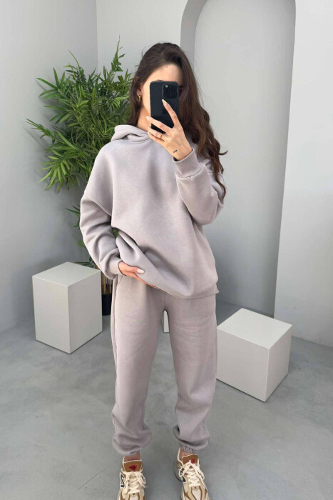 HOOD COTTON FLUFFY WOMAN SET GREY/GRI 