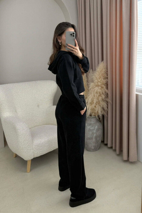 HOOD CROPPED JACKET+SWEATPANTS SIMPLE WOMEN SET BLACK/ E ZEZE - 3