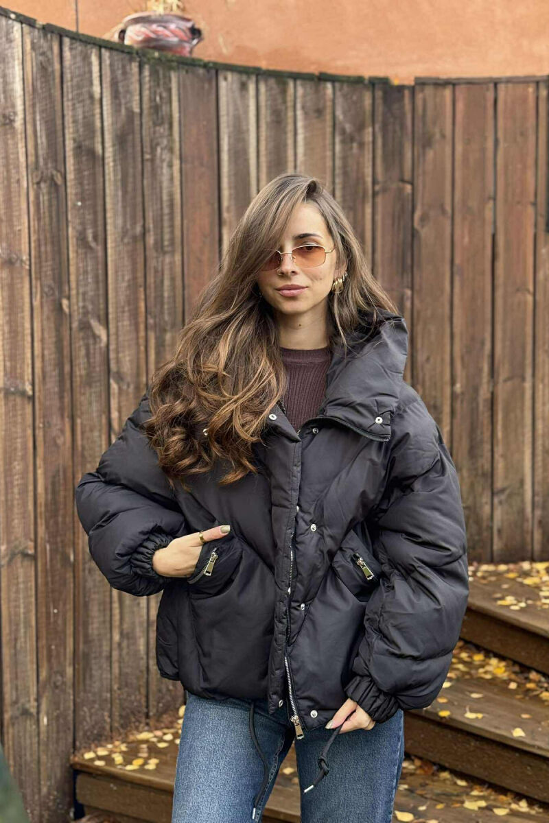 HOOD CROPPED WOMEN PUFFER JACKET BLACK/ E ZEZE - 2