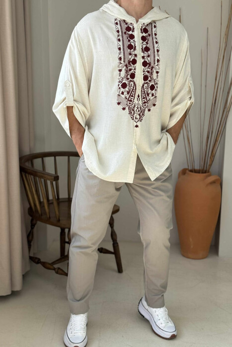 HOOD DESIGNED MEN T-SHIRT CREAM/KREM - 1