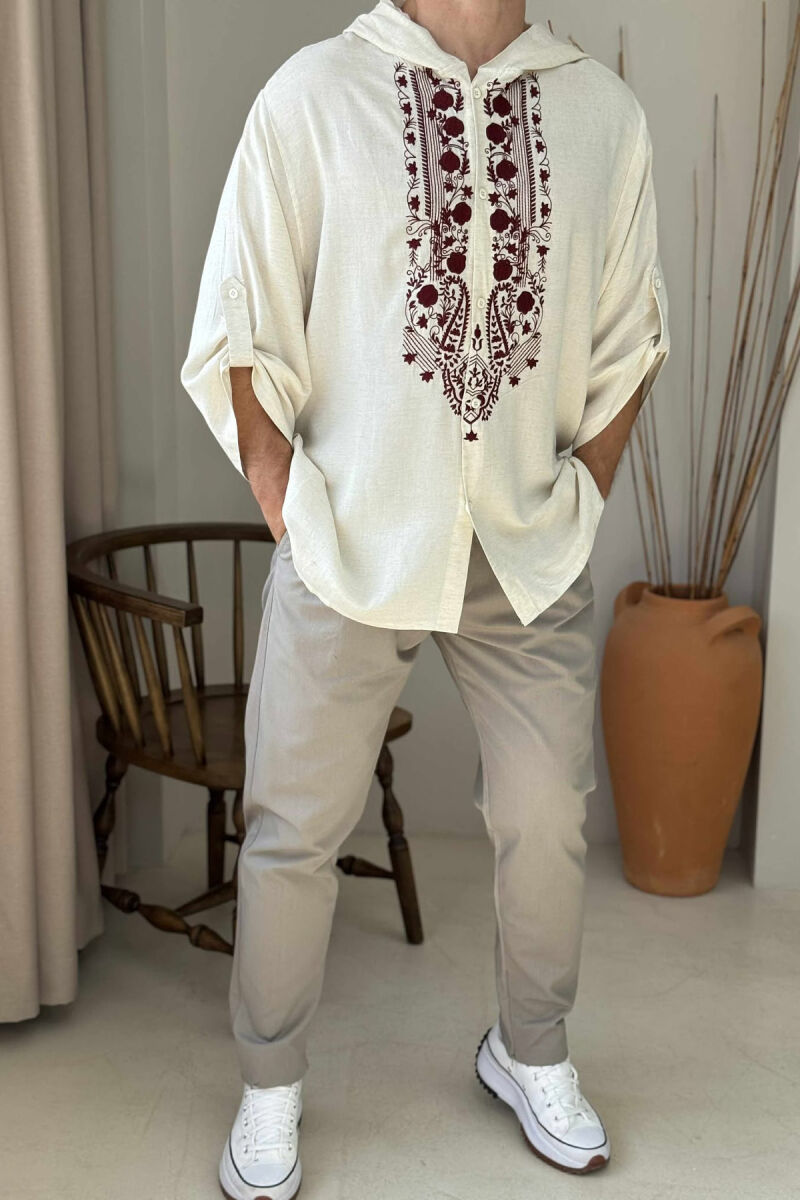 HOOD DESIGNED MEN T-SHIRT CREAM/KREM - 1