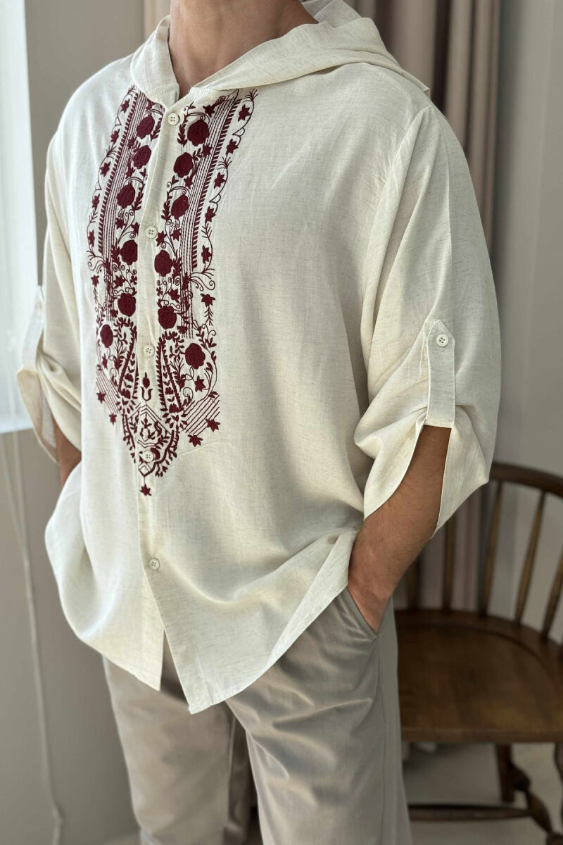 HOOD DESIGNED MEN T-SHIRT CREAM/KREM - 5