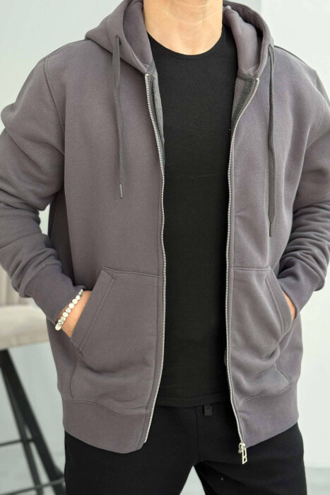 HOOD FLUFFY MEN JACKET IN GREY COLOR 