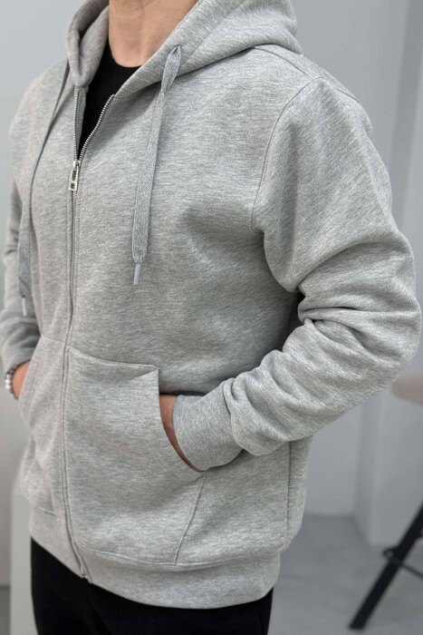 HOOD FLUFFY MEN JACKET IN LIGHT GREY COLOR - 4