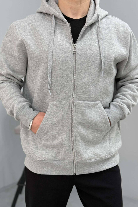 HOOD FLUFFY MEN JACKET IN LIGHT GREY COLOR - 5