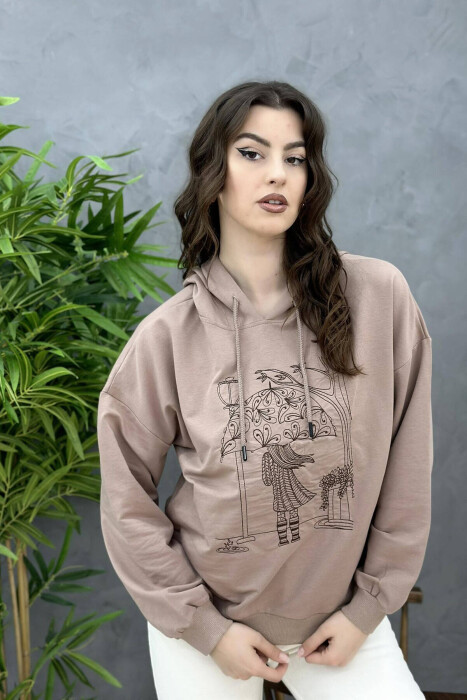 HOOD IMAGE COTTON WOMAN SWEATSHIRT BEIGE/BEZHE - 1