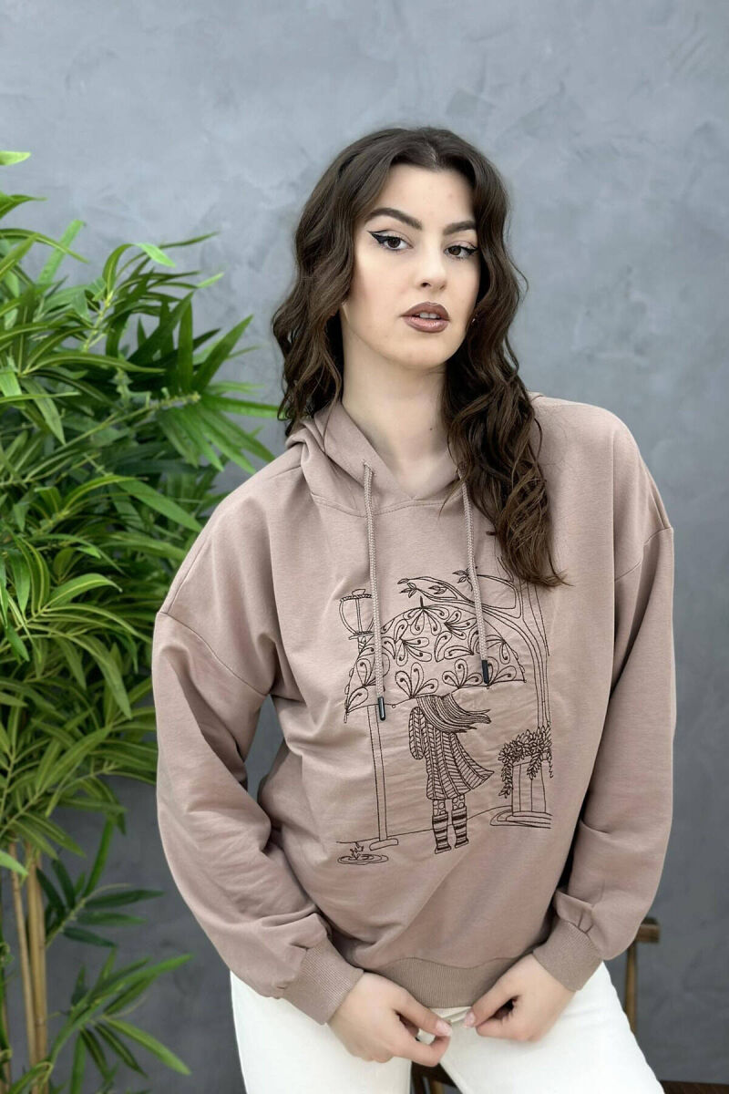 HOOD IMAGE COTTON WOMAN SWEATSHIRT BEIGE/BEZHE - 1