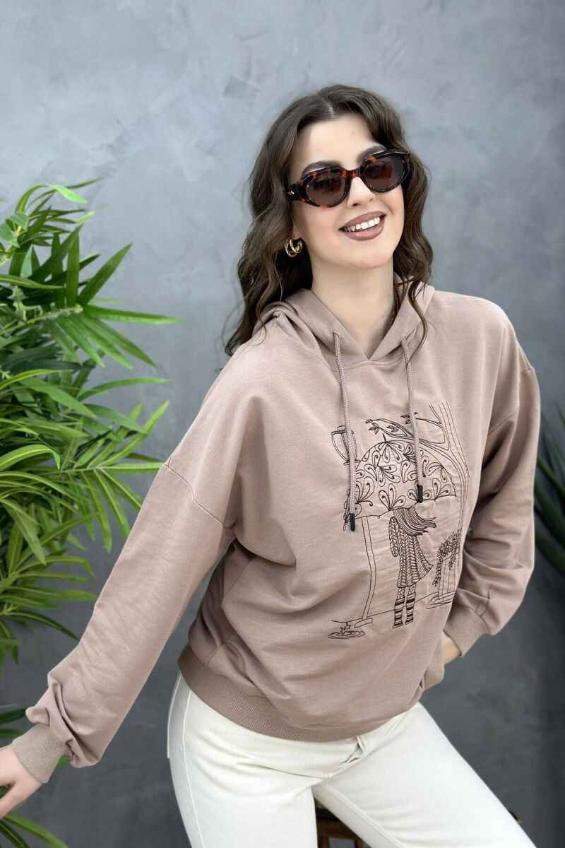 HOOD IMAGE COTTON WOMAN SWEATSHIRT BEIGE/BEZHE - 2