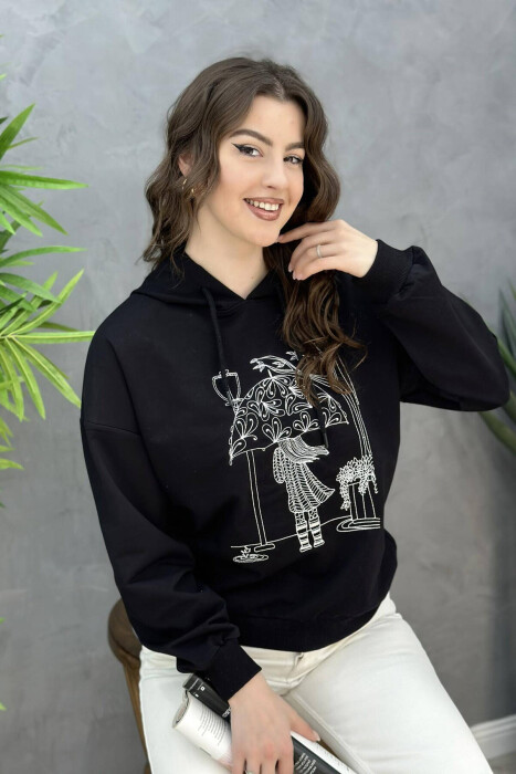 HOOD IMAGE COTTON WOMAN SWEATSHIRT BLACK/ E ZEZE 