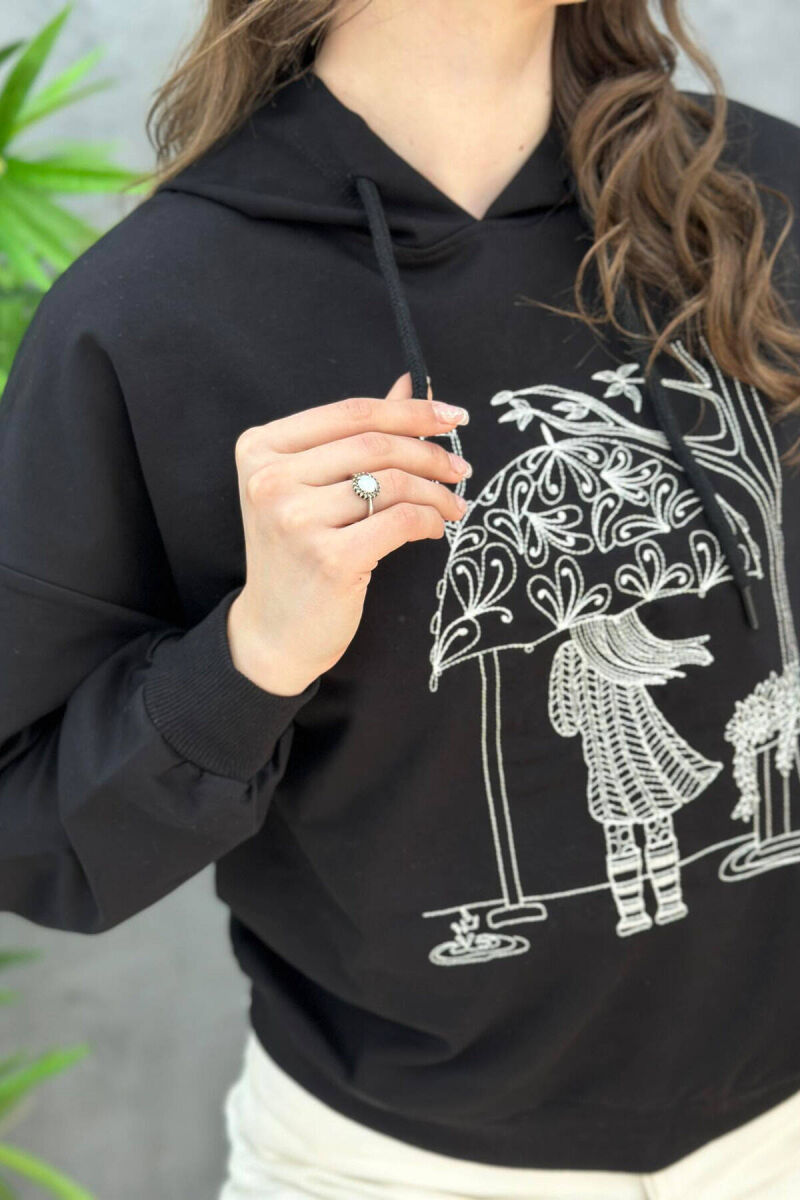 HOOD IMAGE COTTON WOMAN SWEATSHIRT BLACK/ E ZEZE - 2