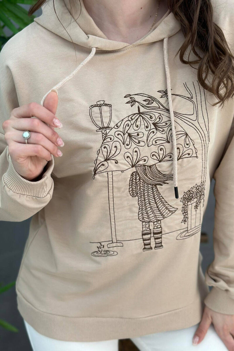 HOOD IMAGE COTTON WOMAN SWEATSHIRT CREAM/KREM - 2