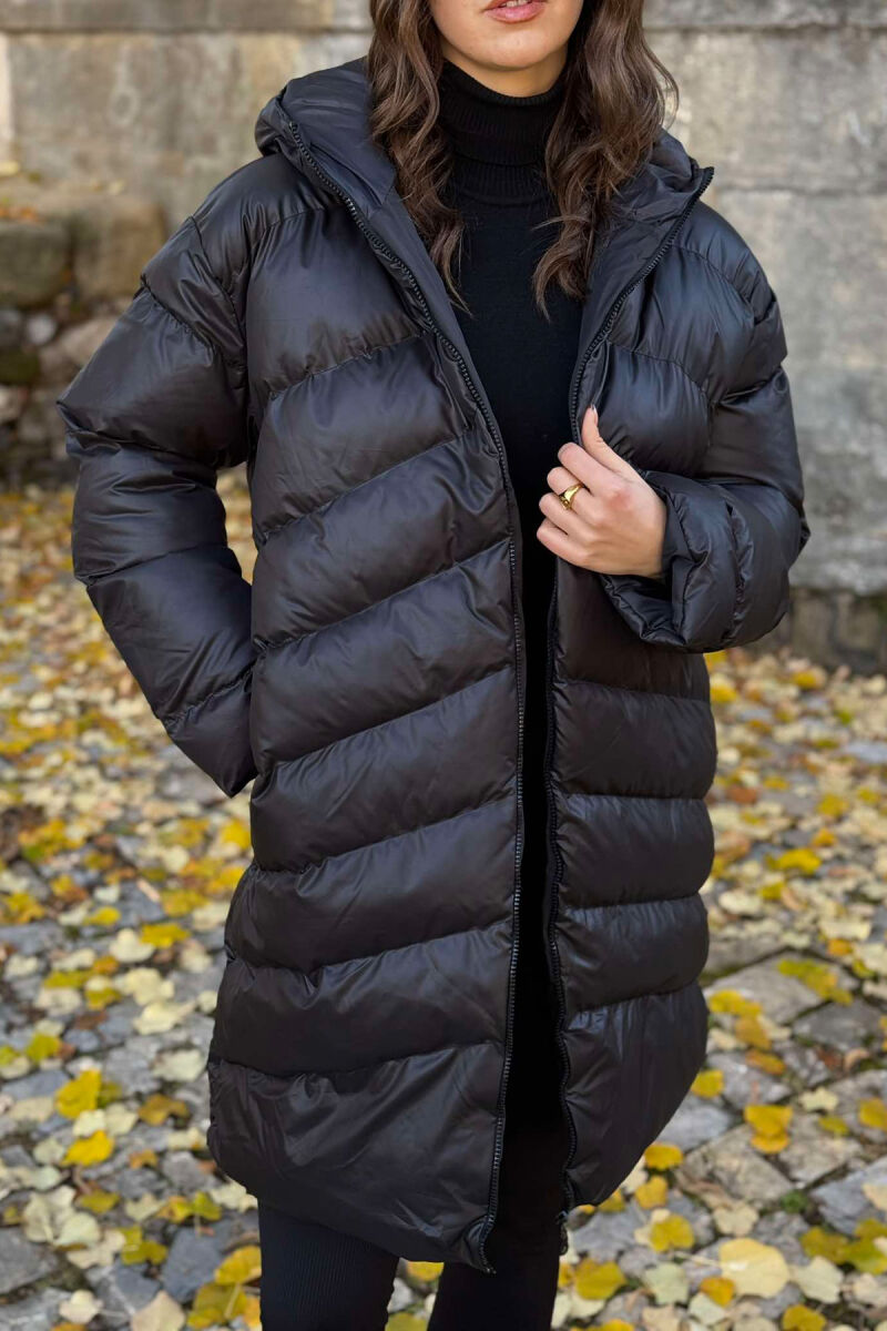 HOOD LONG WOMAN PUFFER JACKET BLACK/ E ZEZE - 3