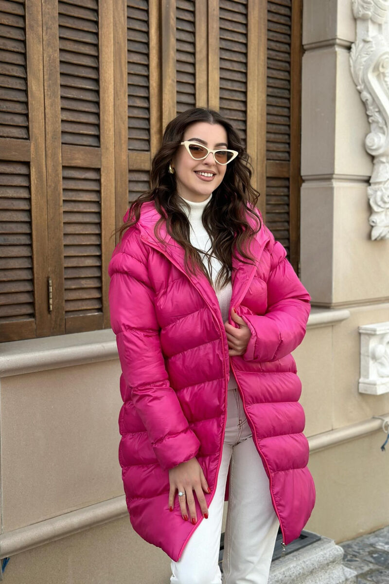 HOOD LONG WOMAN PUFFER JACKET FUCHSIA/CIKLAMI - 2