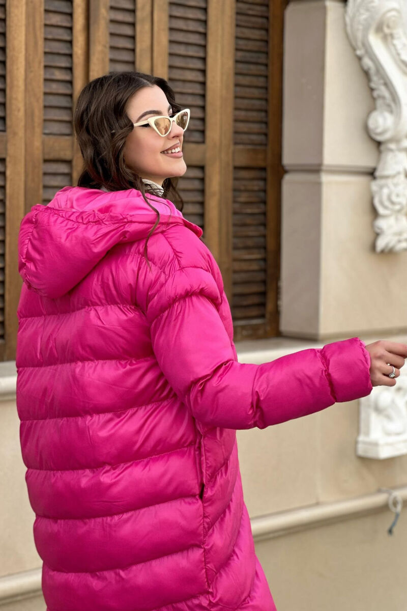 HOOD LONG WOMAN PUFFER JACKET FUCHSIA/CIKLAMI - 3