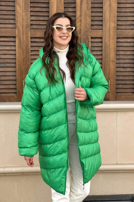 HOOD LONG WOMAN PUFFER JACKET GREEN/JESHILE 