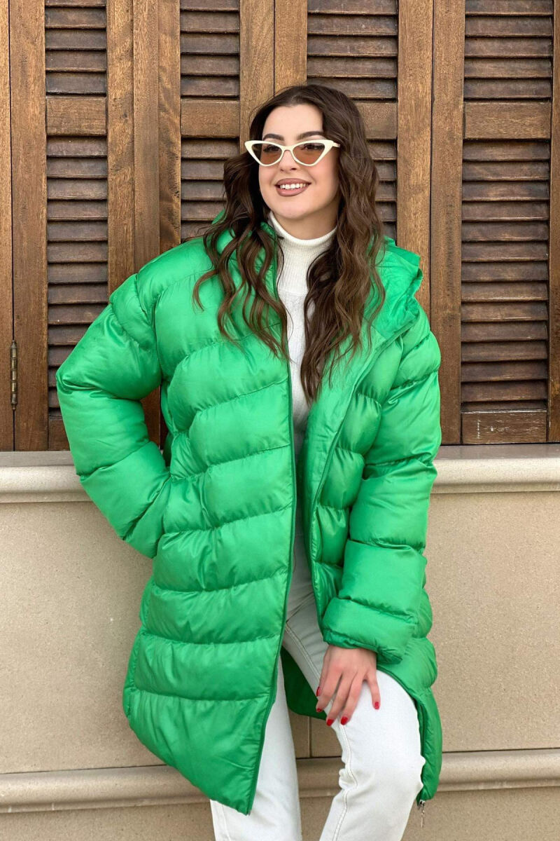 HOOD LONG WOMAN PUFFER JACKET GREEN/JESHILE - 2