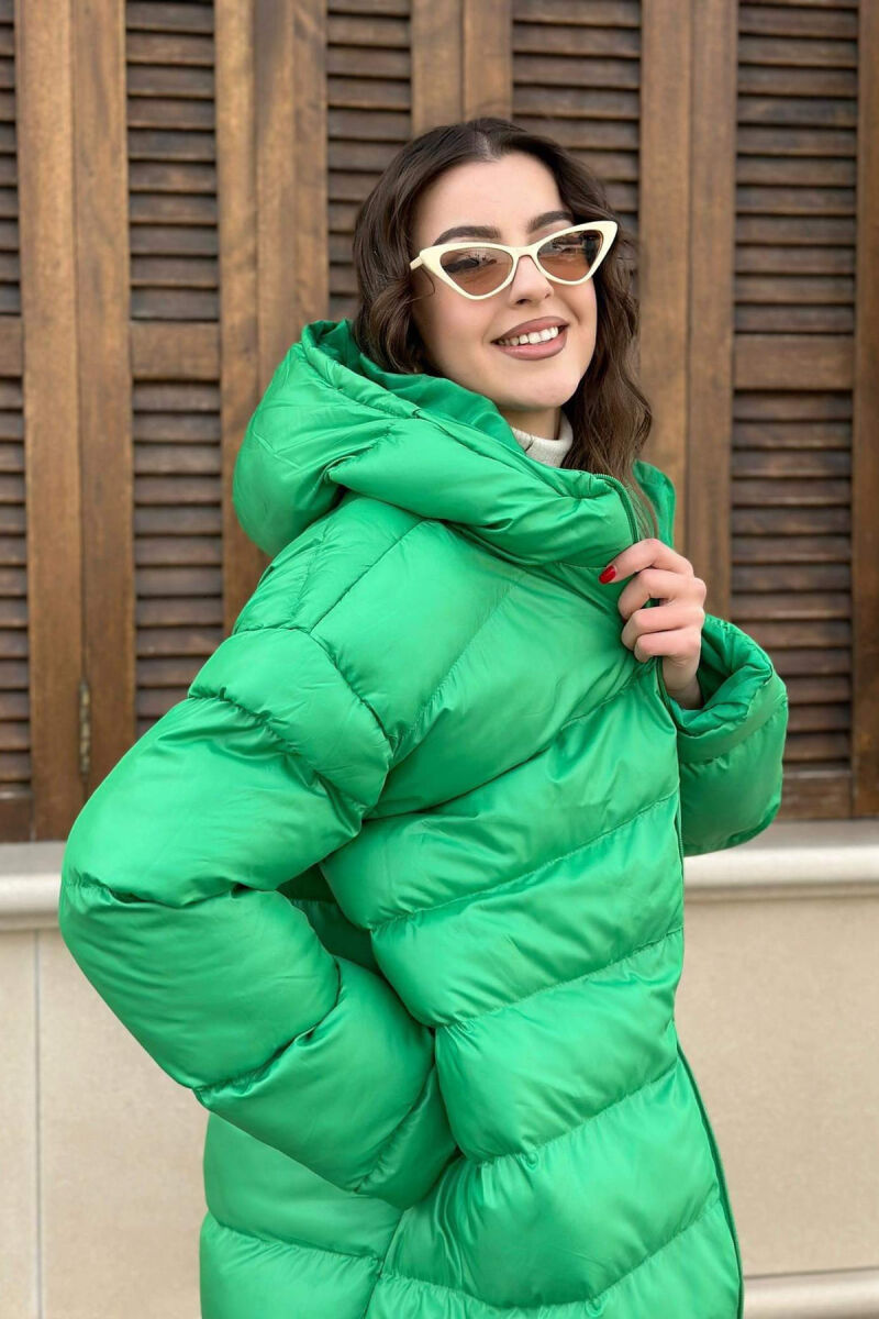 HOOD LONG WOMAN PUFFER JACKET GREEN/JESHILE - 3