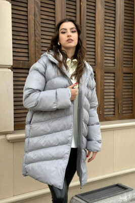 HOOD LONG WOMAN PUFFER JACKET GREY/GRI 