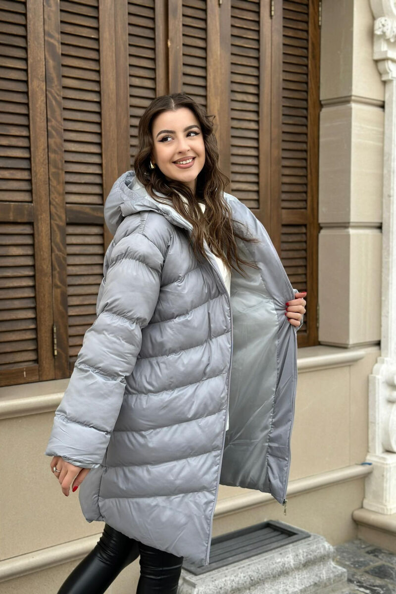 HOOD LONG WOMAN PUFFER JACKET GREY/GRI - 2