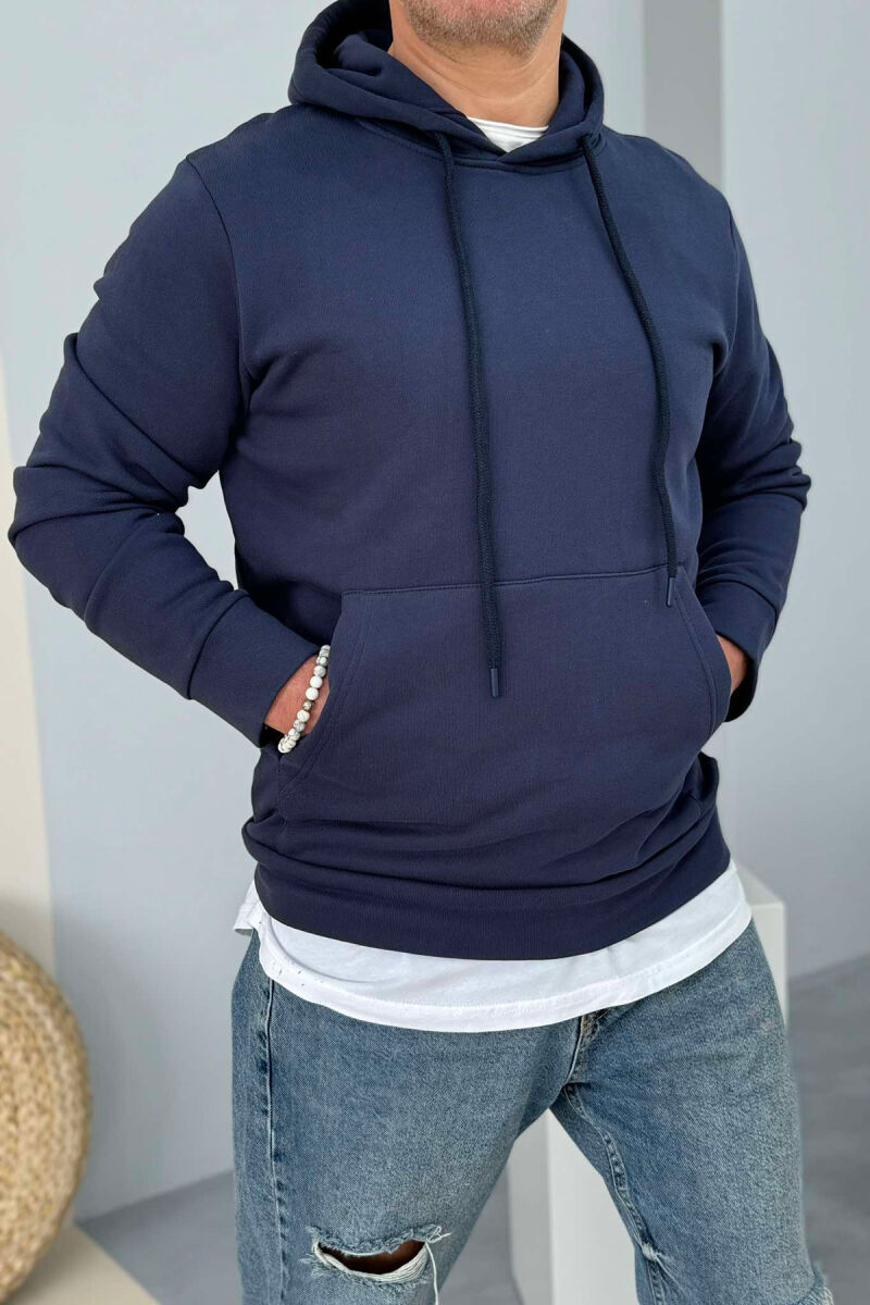 HOOD ONE COLOR MEN HOODIE DARK BLUE/BEE - 1