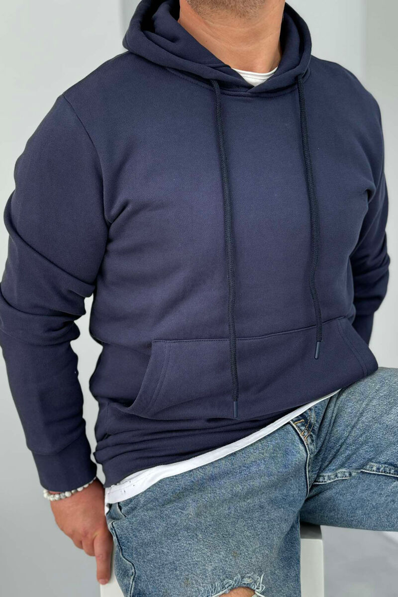 HOOD ONE COLOR MEN HOODIE DARK BLUE/BEE - 4